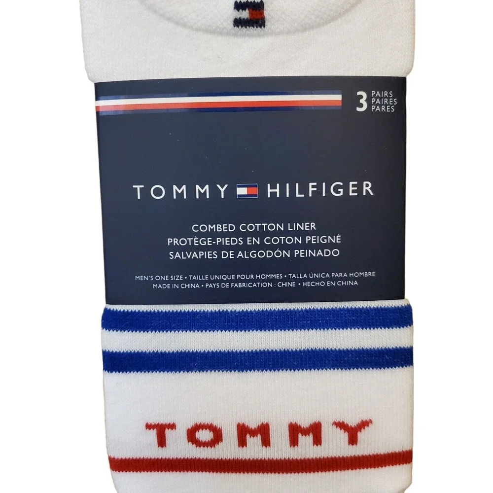 Tommy Hilfiger Mens New Sock Liners Red‎ White Blue 3 Pairs New